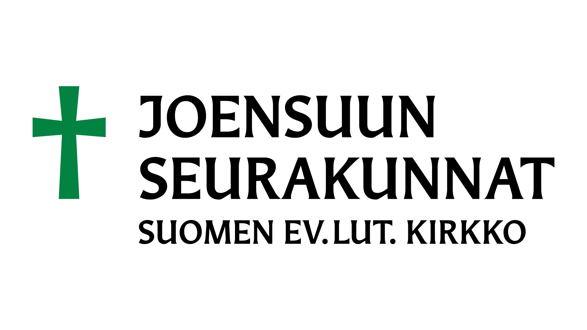 Uudessa logossa on vihreä risti ja teksti Joensuun seurakunnat Suomen ev.lut. kirkko.
