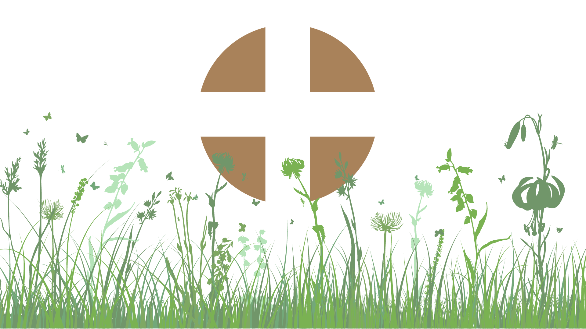 Piirroskuvassa kasvaa erisävyisiä vihreitä kasveja. Niiden taustalla näkyy Joensuun seurakuntayhtymän logo.