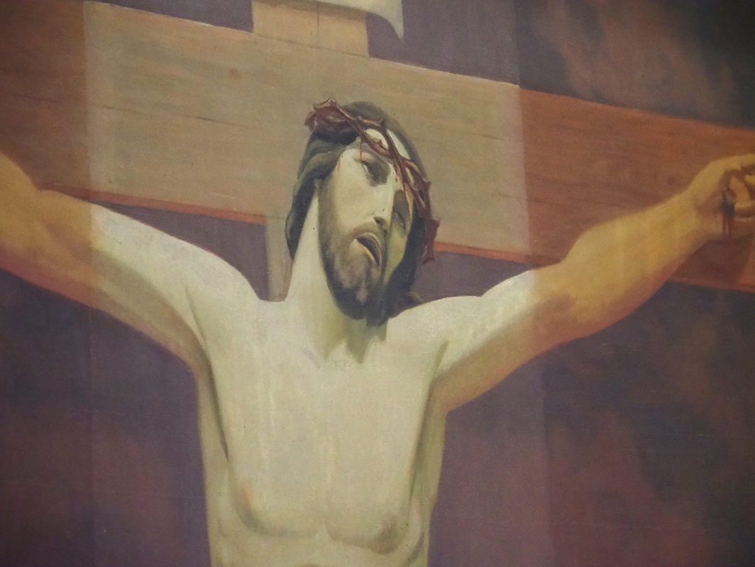 Joensuun kirkon alttaritaulu: Jeesus ristillä.