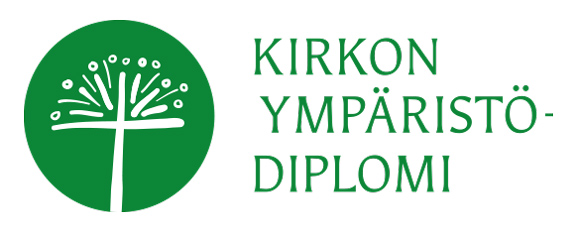 vihreä tyylitelty risti ja tekstinä kirkon ympäristödiplomi