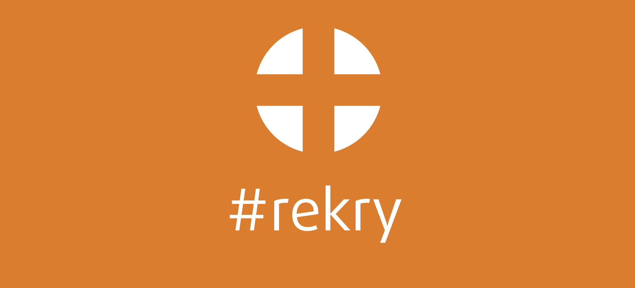 oranssi tausta, jossa ristinmuotoinen tunnus ja teksti #rekry