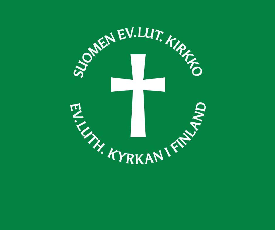 Vihreä tausta, Suomen ev.lut. kirkon logo.